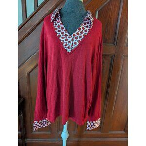 Maggie Barnes Red & White Geometric Print 3X Womens Long Sleeve Top
